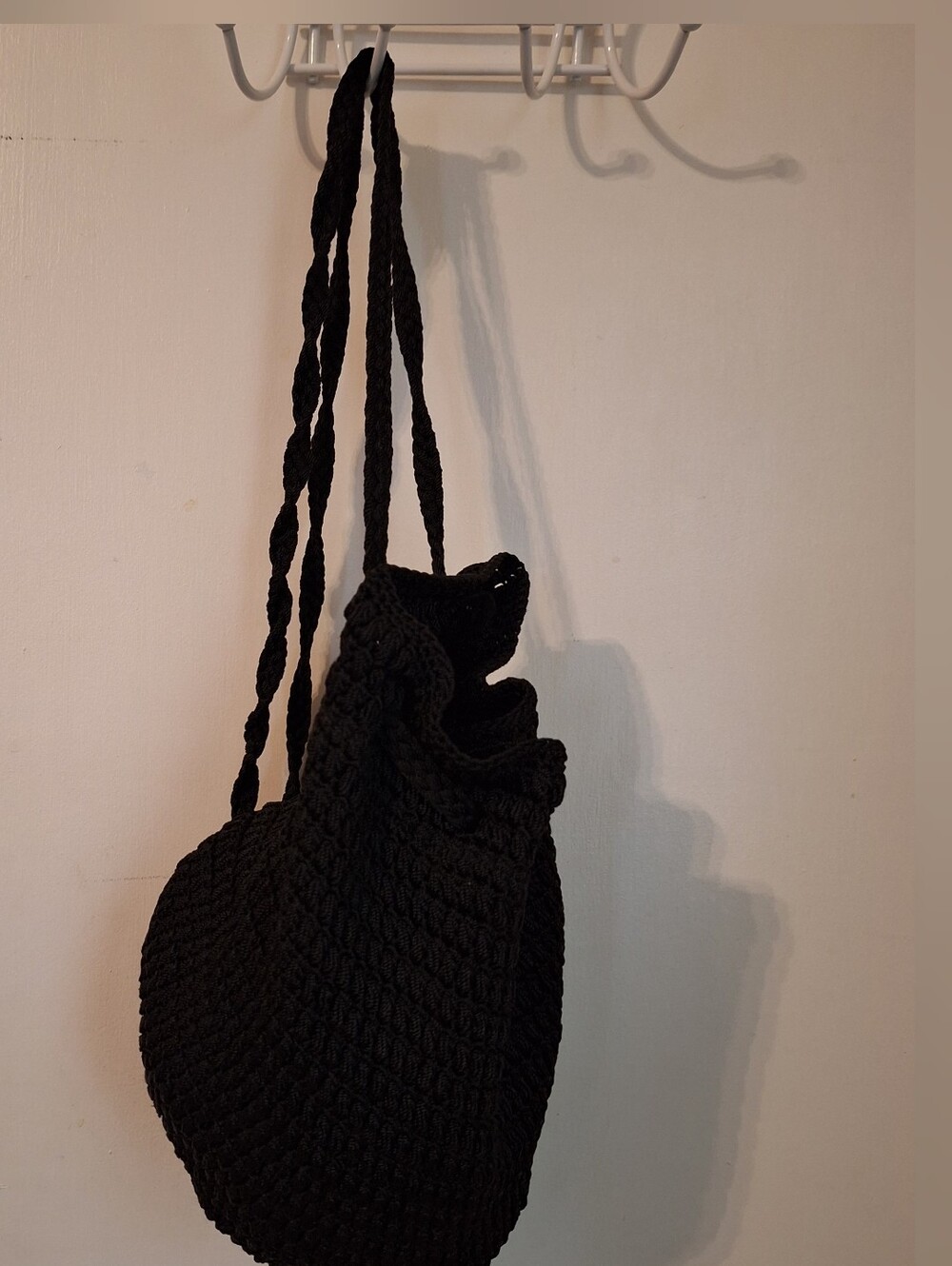 The Sak Black Crochet Drawstring Shoulder Bag